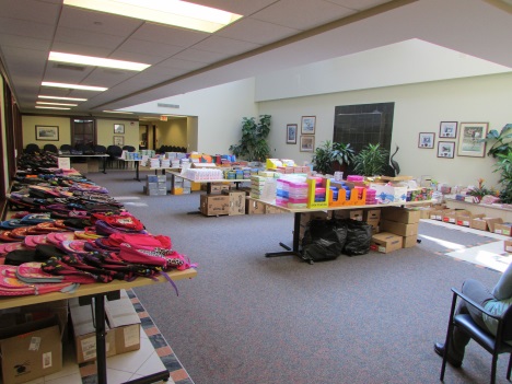 donated backpacks and supplies
