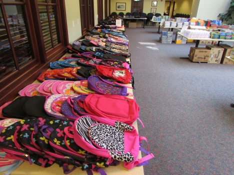donated backpacks and supplies